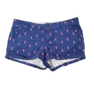 SO Women's Blue Pink Lobster Print Low Rise Chino Shorts Size 11